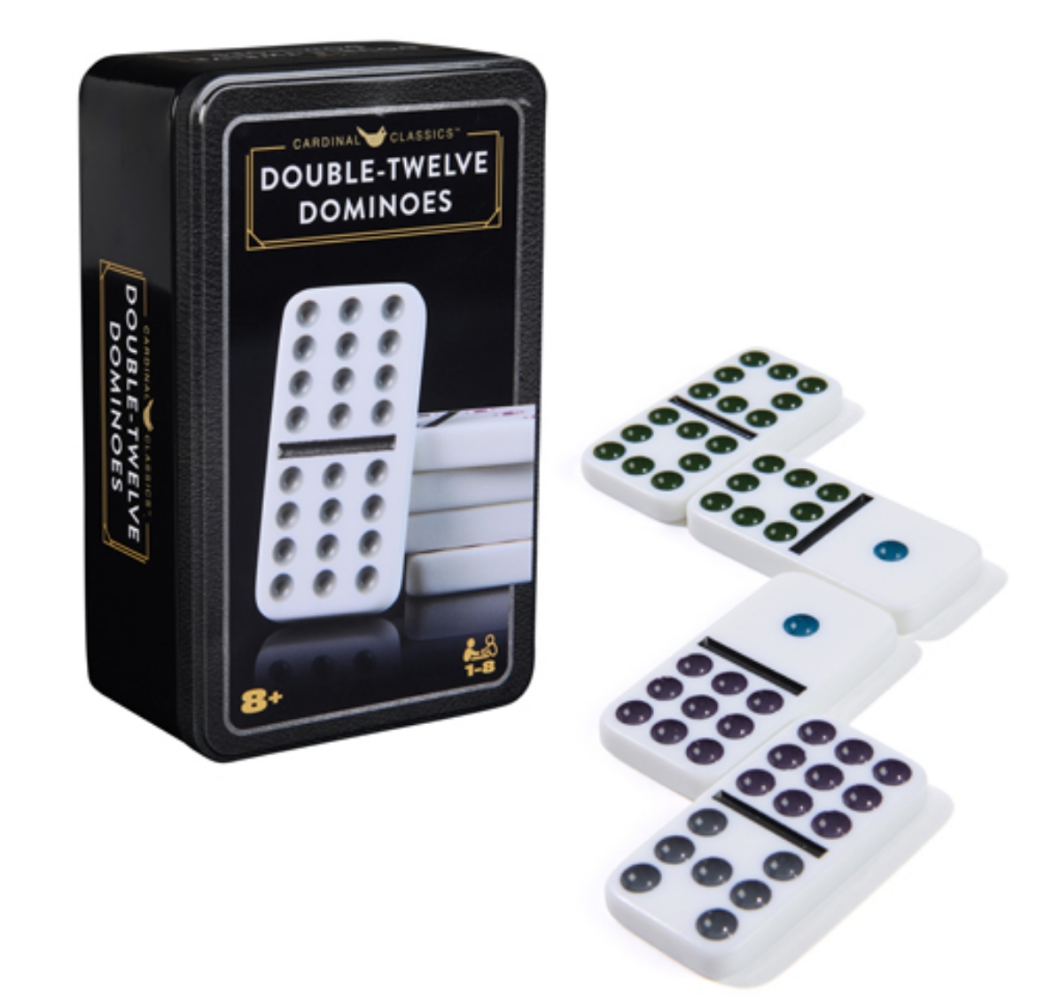 Picture of Classic Double 12 Coloured Dominoes with Mexican Train in Tin