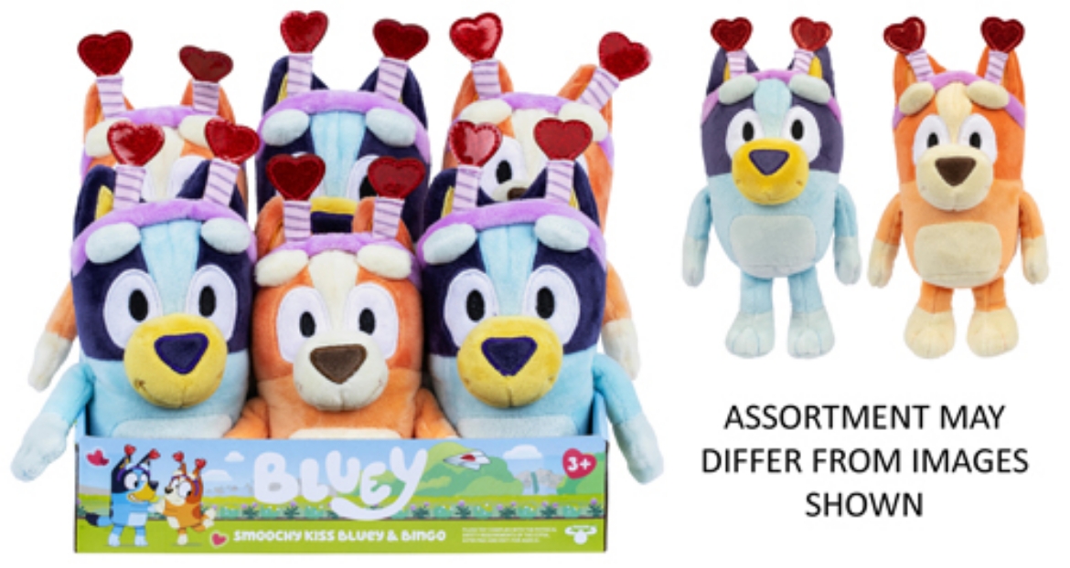 Picture of Bluey Smoochy Kiss Valentines Single Plush assorted - Family ( ONLY SOLD in Carton of 6 )