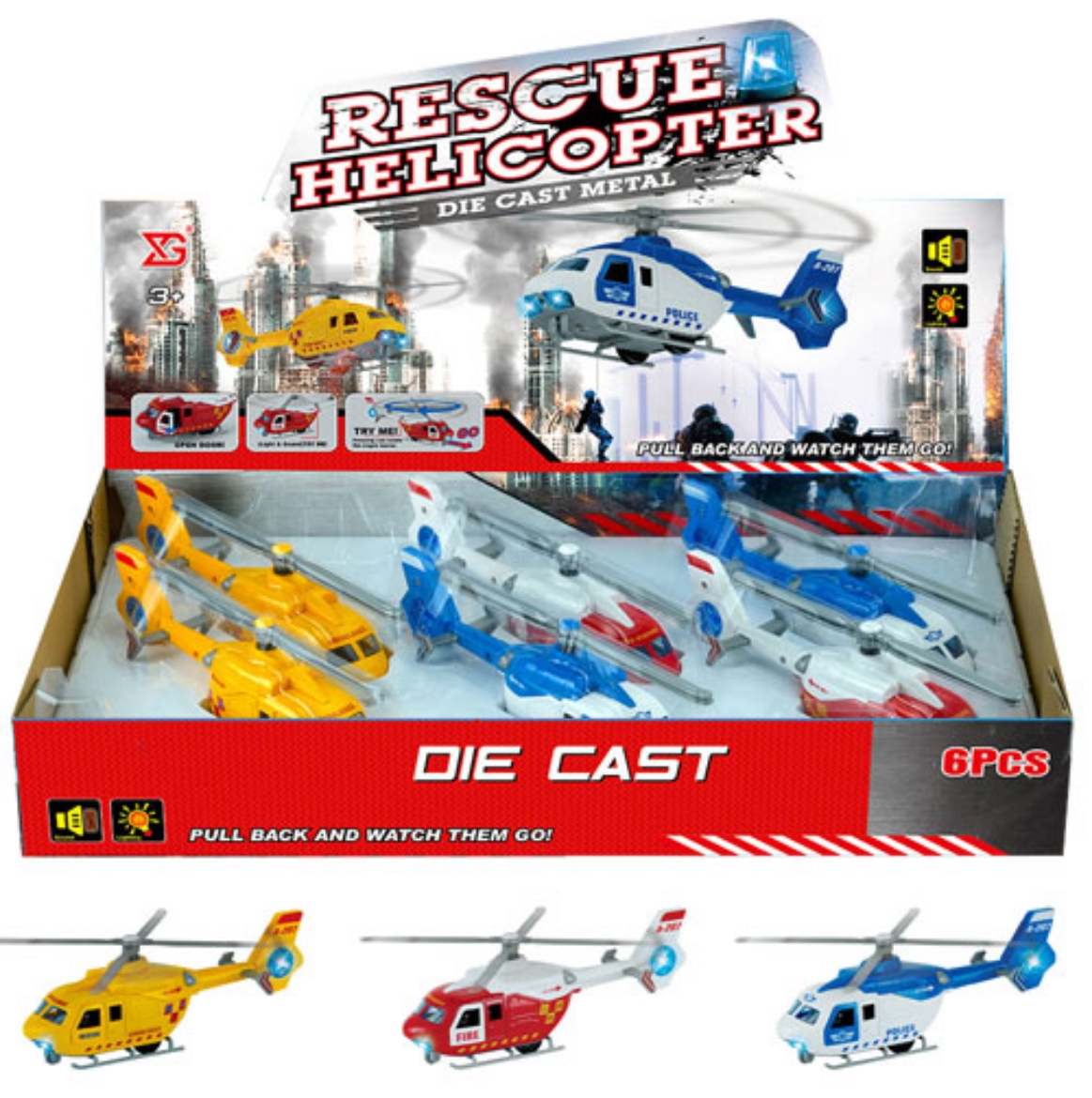 Picture of Die Cast Rescue Helicopters with Pull Back and Light and Sound ( ONLY SOLD in display of 6)