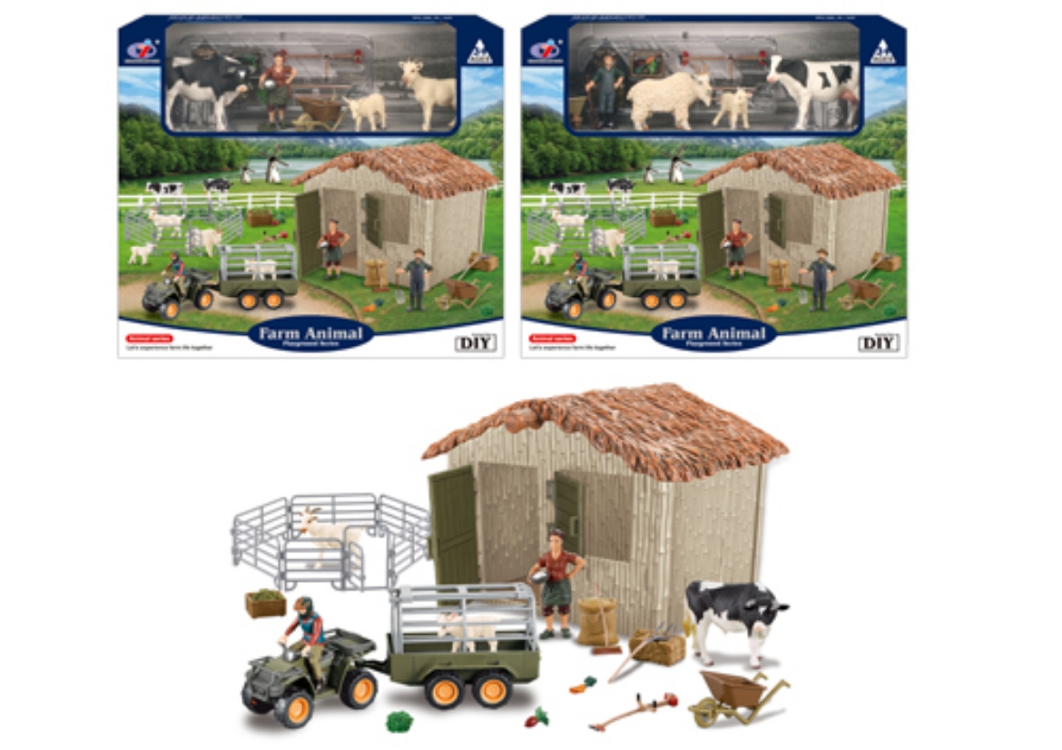 Picture of Farm Animals Barn Playset with Quad Bike Trailer and Accessories 2 assorted