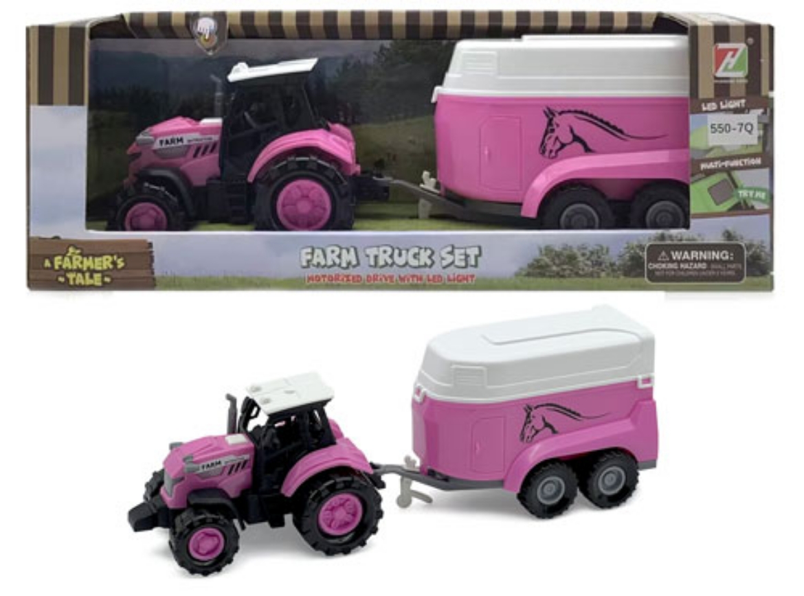 Picture of Farm Tractor and Horse Float 1:48 Pink with Light and Sound