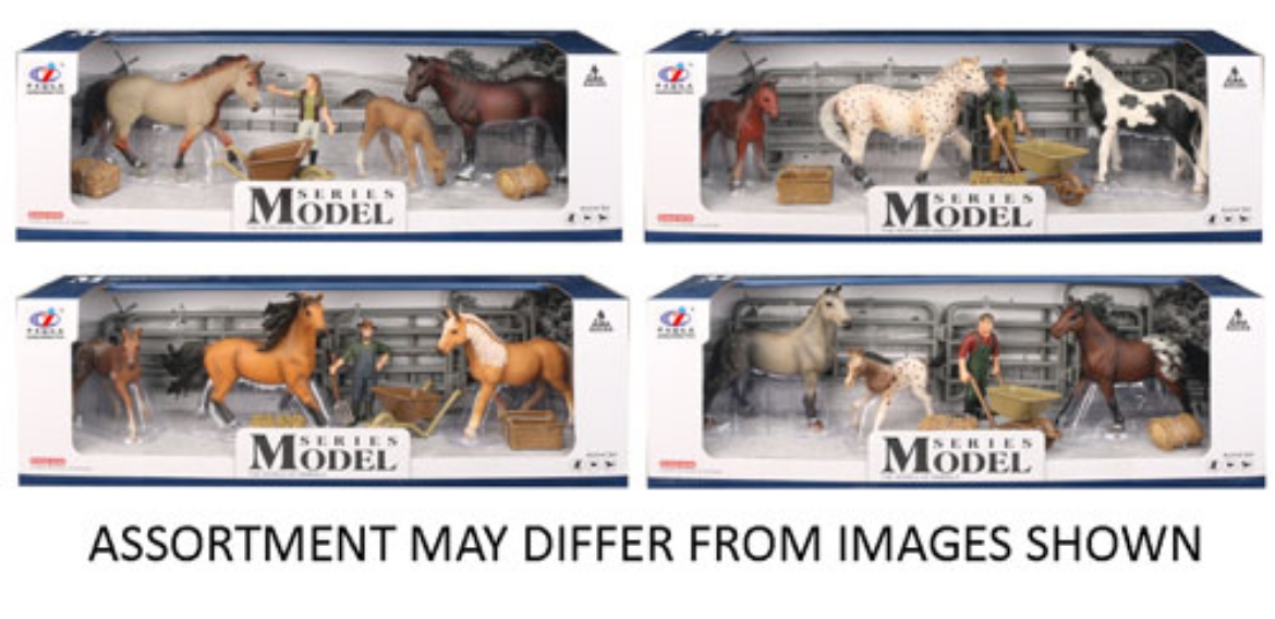 Picture of Farm Animals Horses 3pc with Figure and Accessories 4 assorted