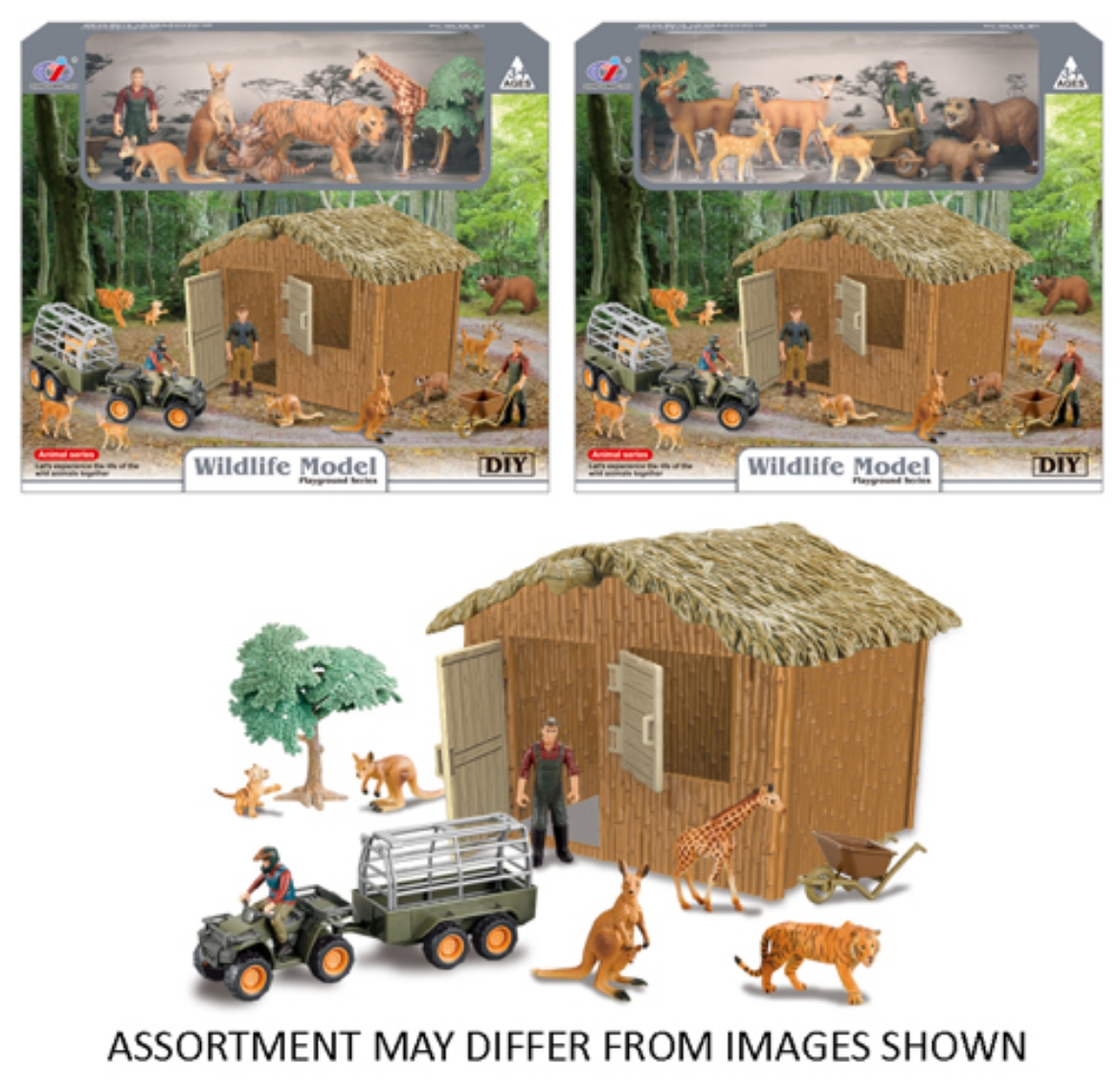 Picture of Wild Animals Barn Playset with Quad Bike Trailer and Accessories 2 assorted