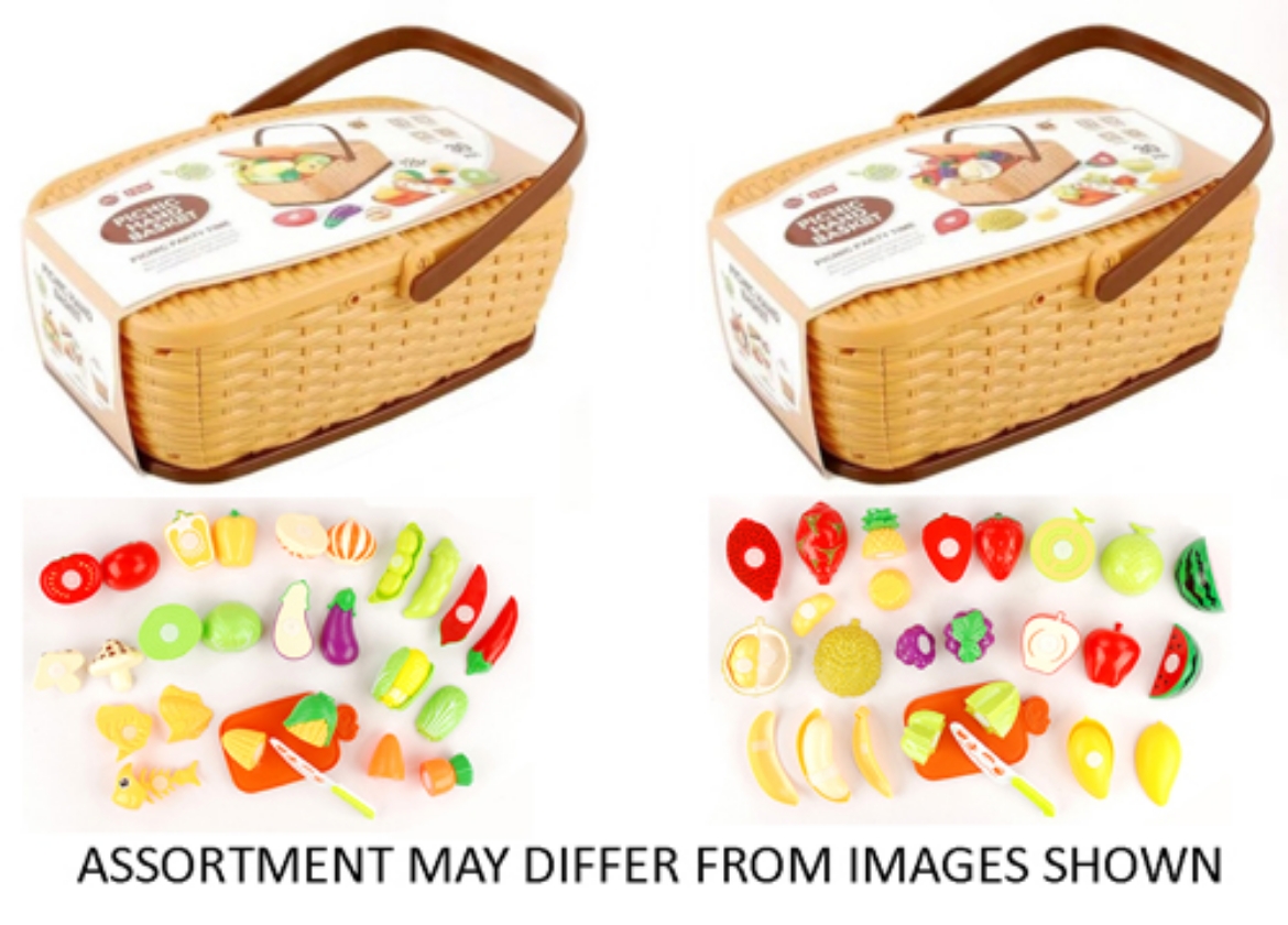 Picture of Play Food Picnic Basket Pull Apart 2 assorted Fruit / Veg